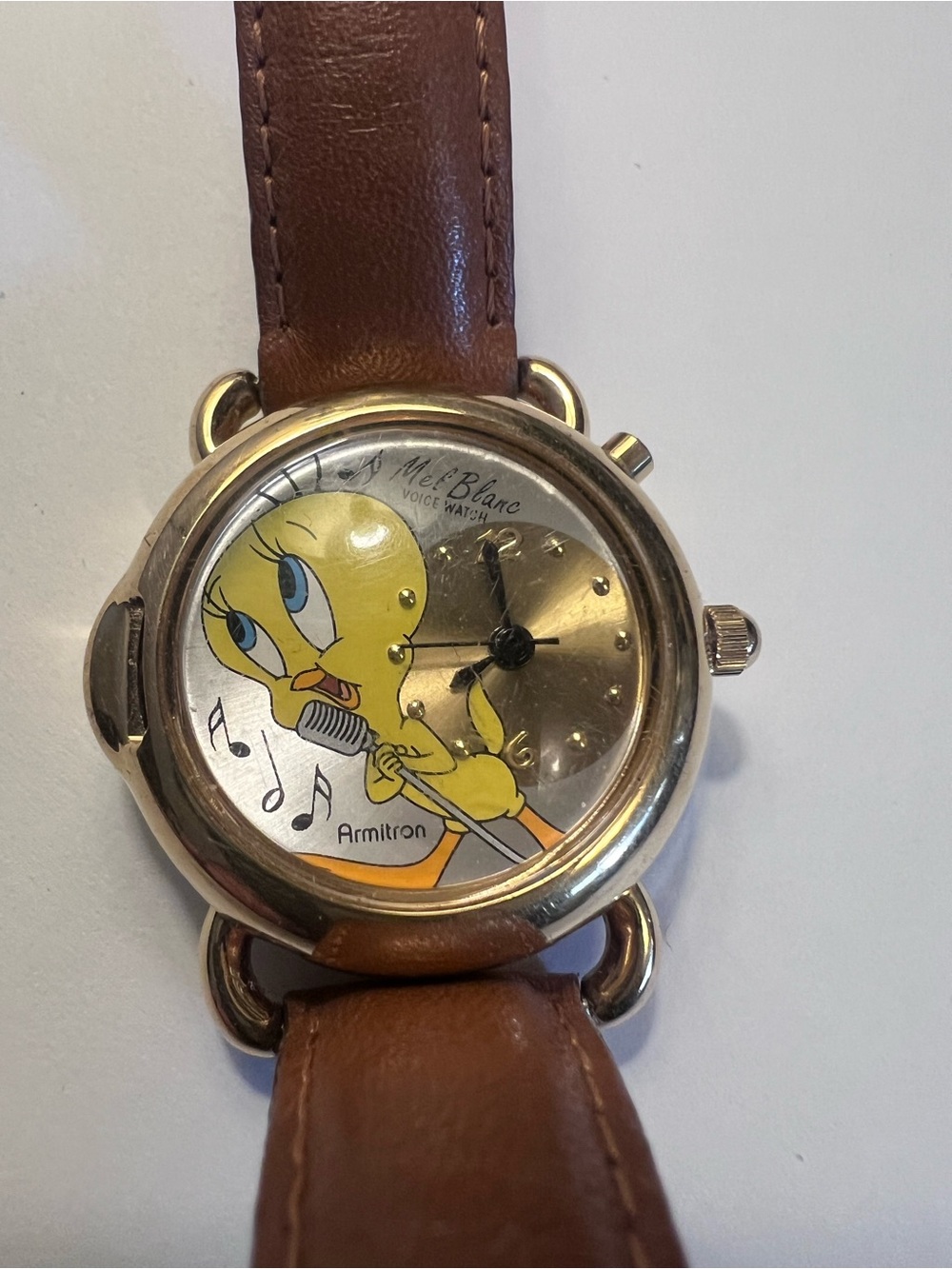 Armitron Tweety Bird Watch with Yellow Cartoon Dial and Brown Strap